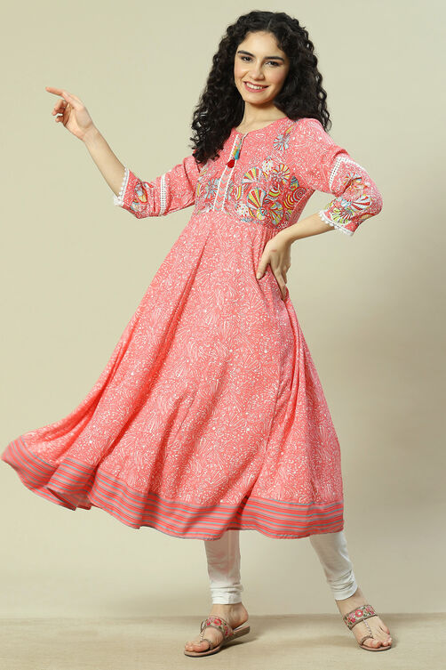 Coral Viscose Straight Kurta image number 0